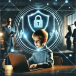 DALL·E-2025-01-31-17.03.46-An-institutional-and-serious-digital-illustration-depicting-child-privacy-protection-in-the-digital-age.-The-image-features-a-young-child-sitting-at-a.webp